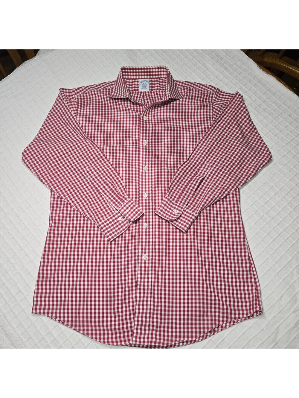 Brooks Brothers Regent Dress Shirt Mens 16 32 Red White Gingham Supima Cotton